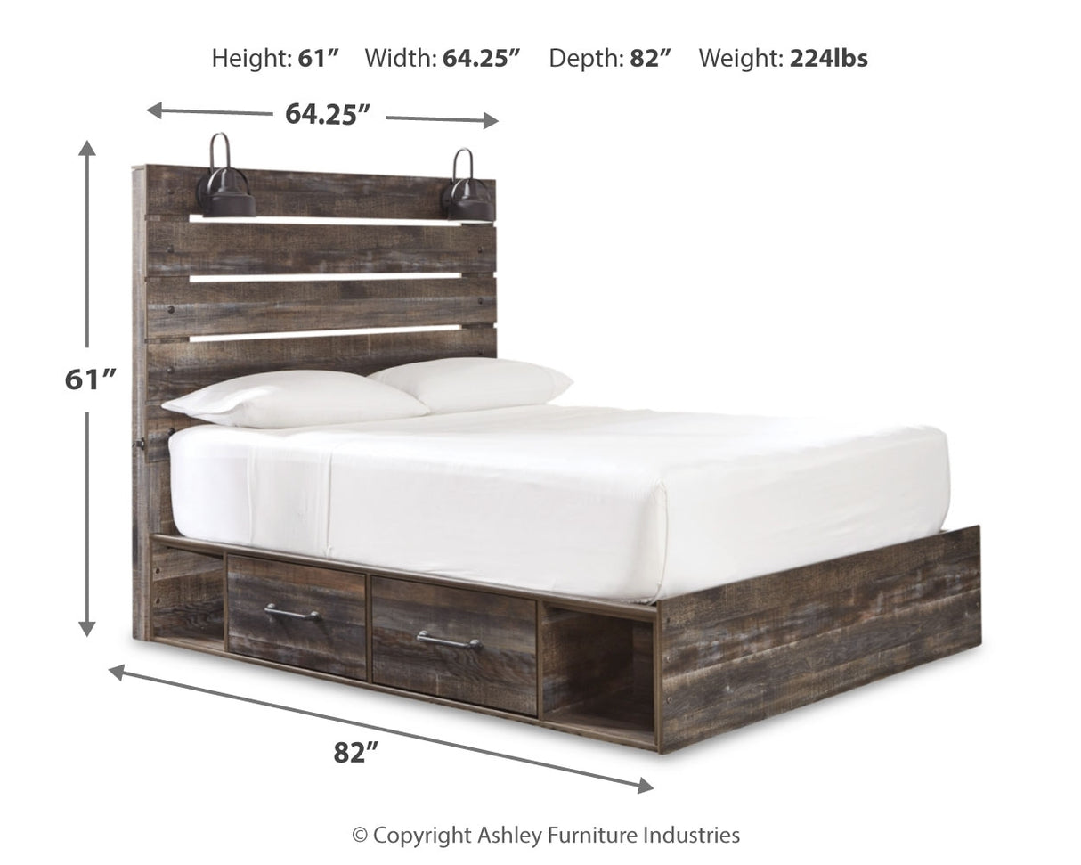 Drystan 7-Piece Twin Panel Bed with 2 Storage Drawers with Mirrored Dresser and Chest (Chest of Drawers, Dresser, Bedroom Mirror, Platform Twin Roll Slats, Twin/Full Side Storage with Rails, Twin Panel Footboard, Twin Panel Headboard)