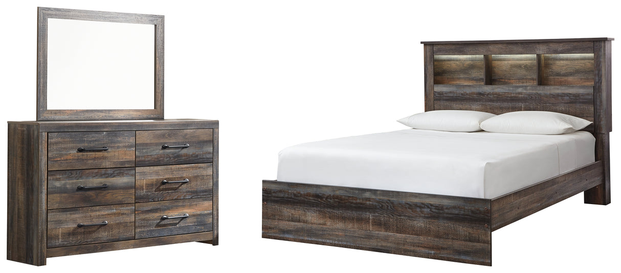 Drystan 5-Piece Queen Bookcase Bed with Mirrored Dresser (Dresser, Bedroom Mirror, Queen Panel Footboard, Queen Panel Rails, Queen Bookcase Headboard)