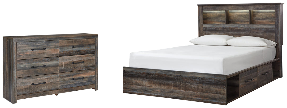 Drystan 6-Piece Queen Bookcase Bed with 4 Storage Drawers with Dresser (Dresser, Platform Queen Roll Slats, Queen Panel Footboard, Queen/King Under Bed Storage, Queen/King Under Bed Storage, Queen Bookcase Headboard)
