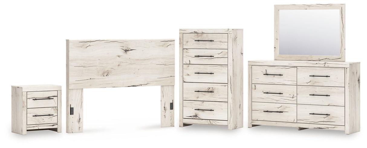 Lawroy 5-Piece Queen Panel Headboard with Mirrored Dresser, Chest and Nightstand (Queen Panel Headboard, Dresser, Bedroom Mirror, Chest of Drawers, Nightstand)