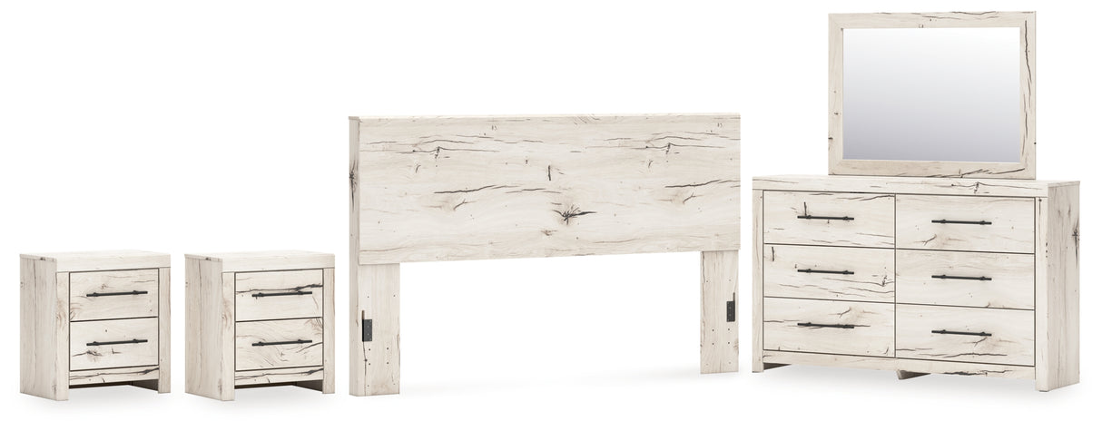 Lawroy 5-Piece King Panel Headboard with Mirrored Dresser and 2 Nightstands (King Panel Headboard, Dresser, Bedroom Mirror, Nightstand, Nightstand)