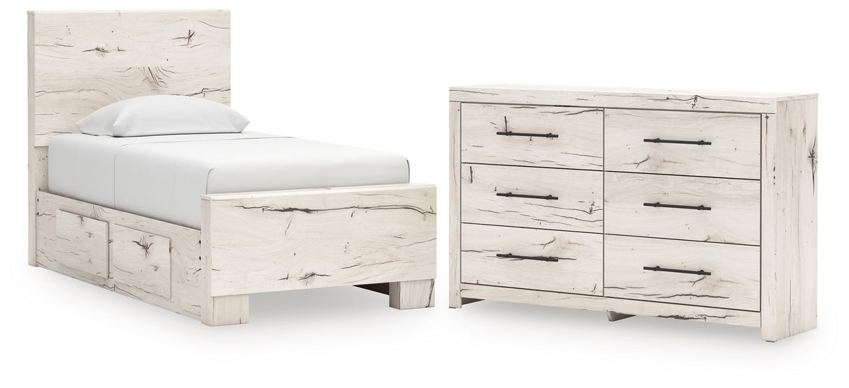 Lawroy 6-Piece Twin Panel Bed with Dresser (Platform Twin Roll Slats, Underbed Storage, Underbed Storage, Twin Panel Footboard, Twin Panel Headboard, Dresser)