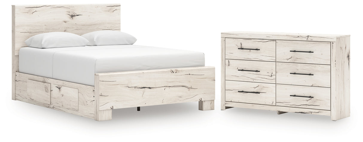 Lawroy 6-Piece Queen Panel Bed with Dresser (Platform Queen Roll Slats, Queen Panel Footboard, Queen Panel Headboard, Queen/King Under Bed Storage, Queen/King Platform Rails, Dresser)