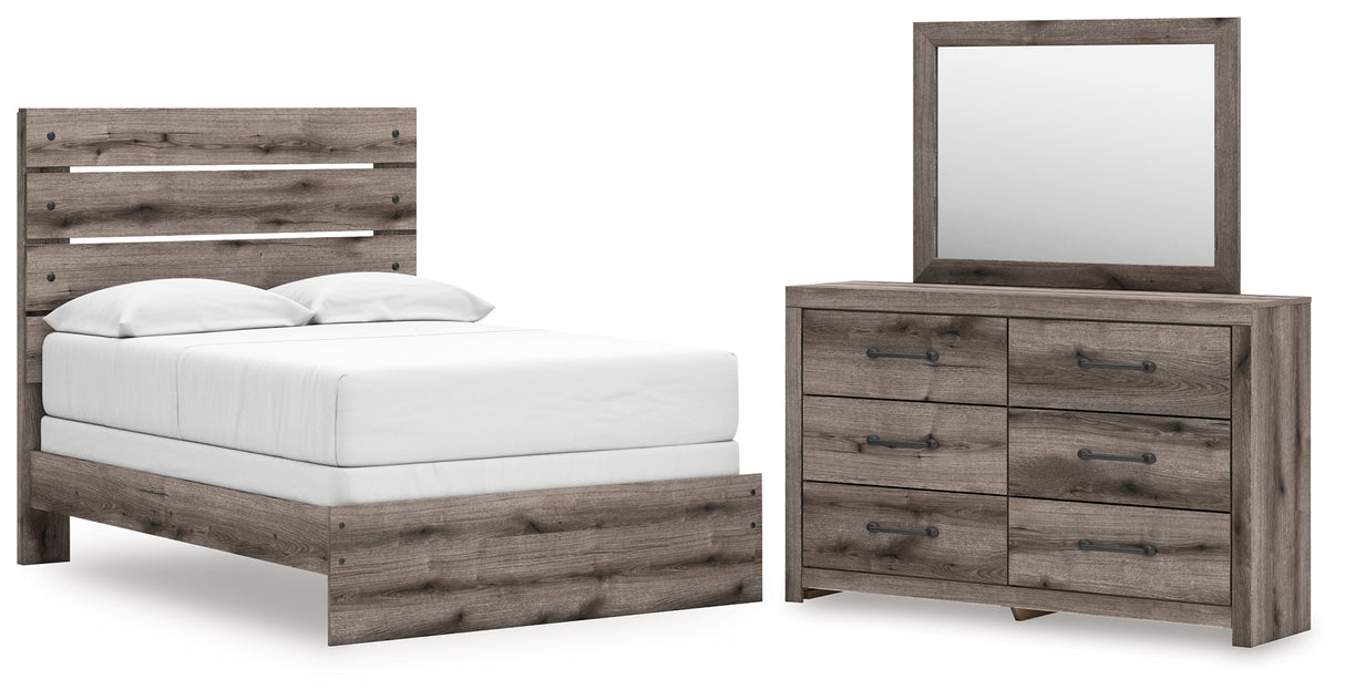 Graystorm 4-Piece Full Panel Bed with Mirrored Dresser (Full Panel Headboard/Footboard, Full Panel Rails, Dresser, Bedroom Mirror)