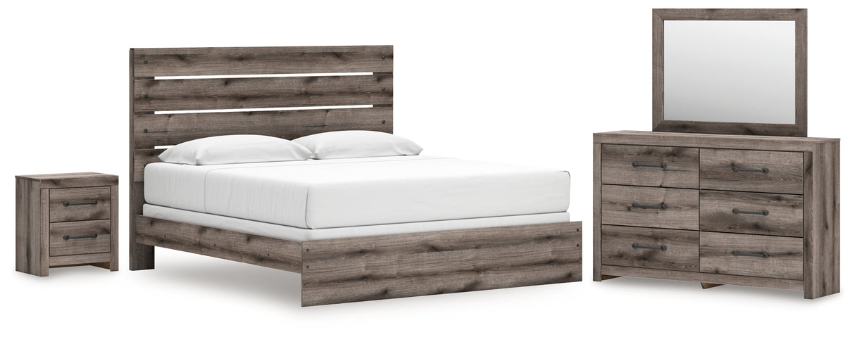 Graystorm 5-Piece King Panel Bed with Mirrored Dresser and Nightstand (King Panel Headboard/Footboard, King Panel Rails, Dresser, Bedroom Mirror, Nightstand)