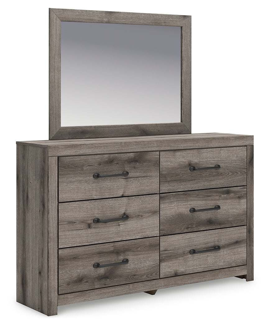 Graystorm 4-Piece King Panel Bed with Mirrored Dresser (King Panel Headboard/Footboard, King Panel Rails, Dresser, Bedroom Mirror)