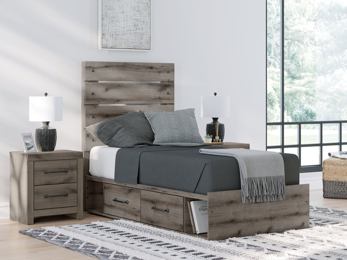 Graystorm 6-Piece Twin Panel Bed with Storage with Dresser and Nightstand (Platform Twin Roll Slats, Twin/Full Under Bed Storage, Twin/Full Under Bed Storage, Twin Panel Headboard/Footboard, Dresser, Nightstand)