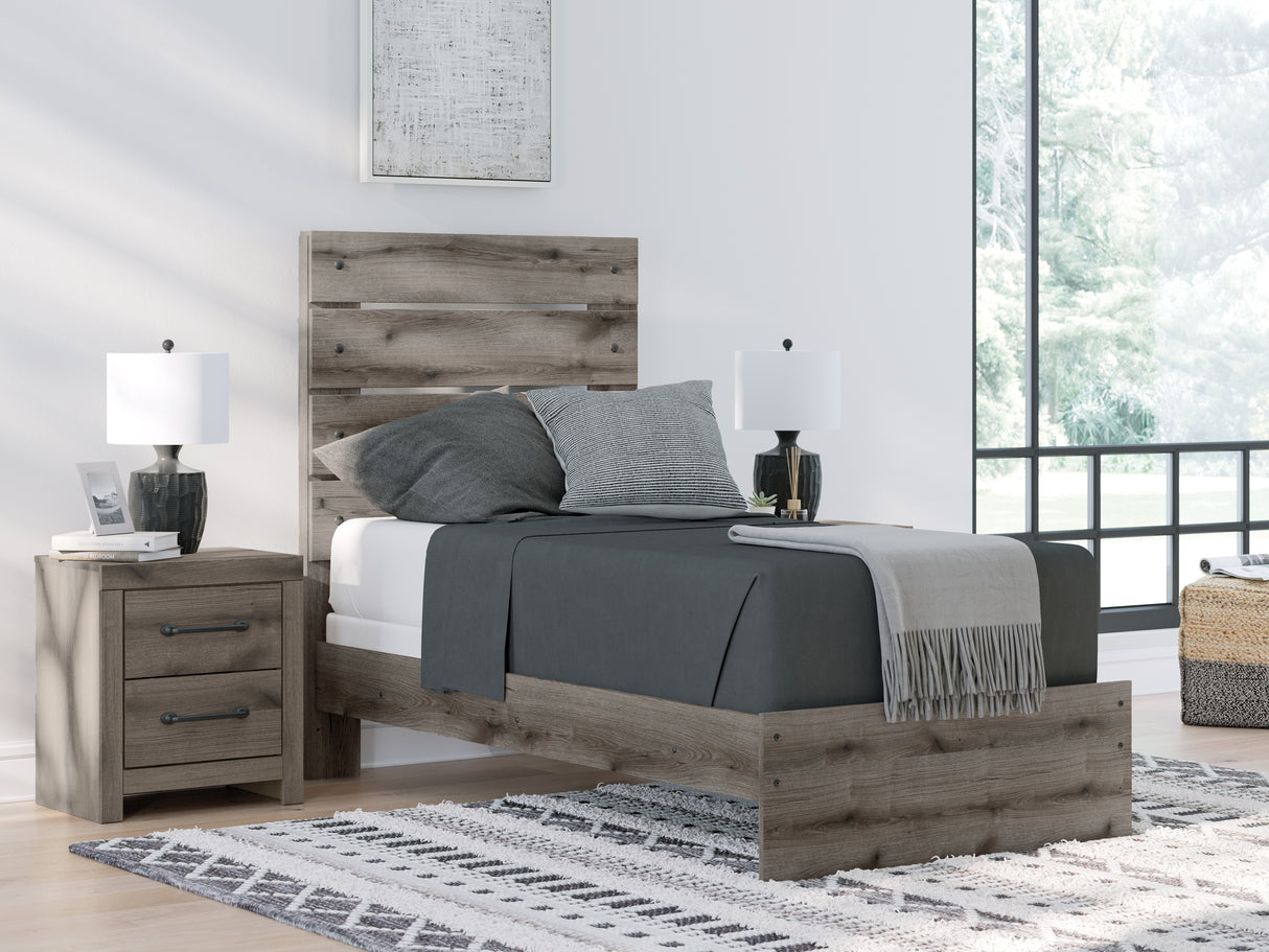 Graystorm 6-Piece Twin Panel Bed with Mirrored Dresser and 2 Nightstands (Twin Panel Headboard/Footboard, Twin Panel Rails, Dresser, Bedroom Mirror, Nightstand, Nightstand)