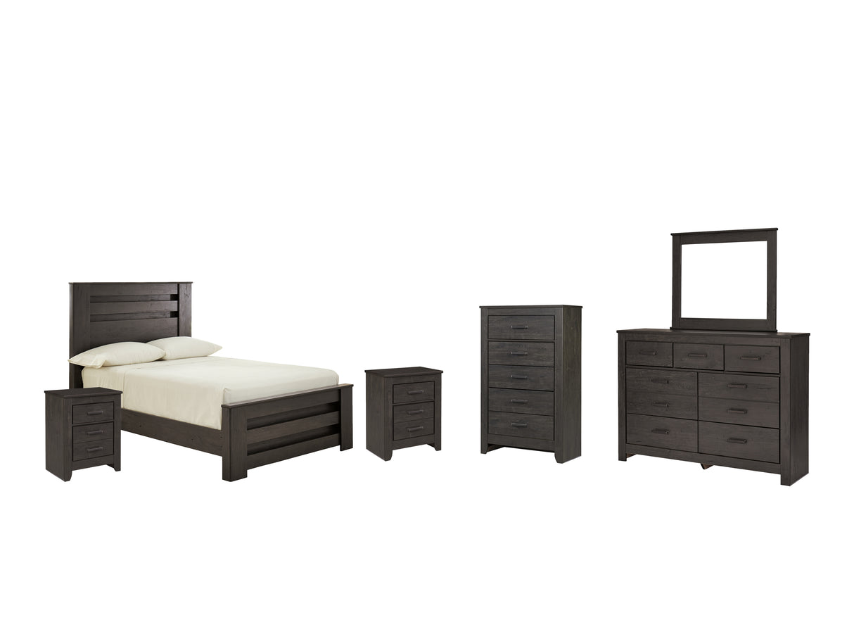 Brinxton 8-Piece Full Panel Bed with Mirrored Dresser, Chest and 2 Nightstands (Dresser, Bedroom Mirror, Full Panel Footboard, Full Panel Rails, Full Panel Headboard, Chest of Drawers, Nightstand, Nightstand)