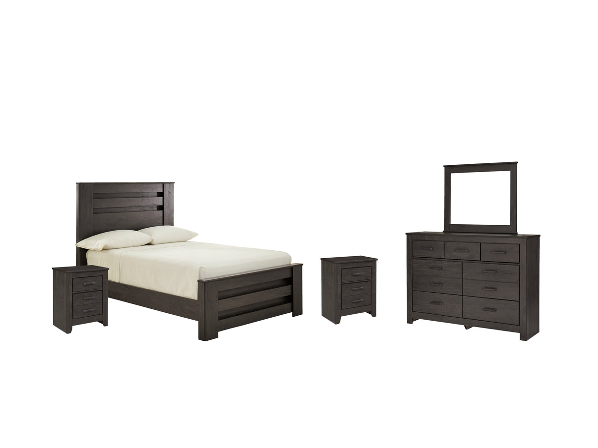 Brinxton 7-Piece Full Panel Bed with Mirrored Dresser and 2 Nightstands (Dresser, Bedroom Mirror, Full Panel Footboard, Full Panel Rails, Full Panel Headboard, Nightstand, Nightstand)