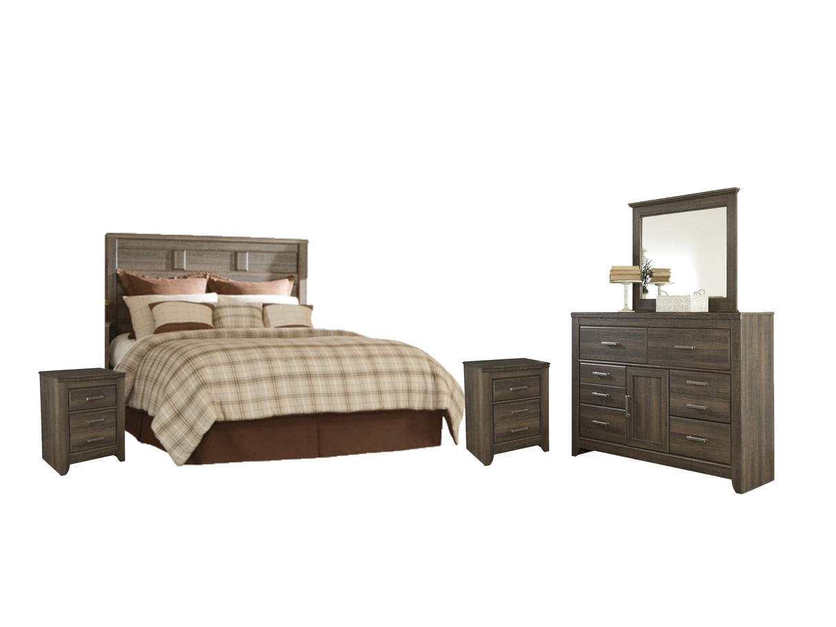 Juararo 5-Piece Queen Panel Headboard with Mirrored Dresser and 2 Nightstands (Queen Panel Headboard, Dresser, Bedroom Mirror, Nightstand, Nightstand)