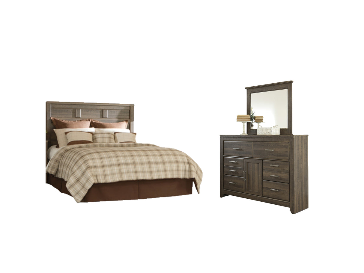Juararo 3-Piece Queen Panel Headboard with Mirrored Dresser (Queen Panel Headboard, Dresser, Bedroom Mirror)