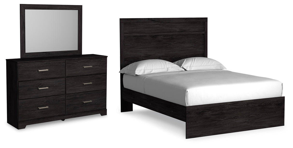 Belachime 4-Piece Full Panel Bed with Mirrored Dresser (Full Panel Headboard/Footboard, Full Panel Rails, Dresser, Bedroom Mirror)
