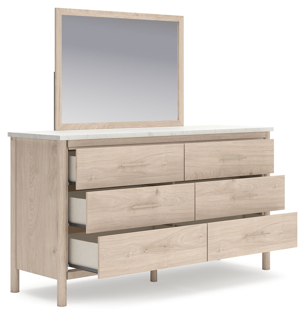 Cadmori Upholstered Panel Bed, Dresser and Mirror (Bed Size: Queen)