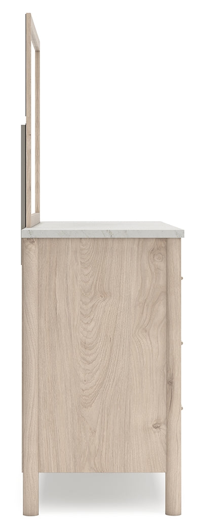 Cadmori Upholstered Panel Bed, Dresser and Mirror (Bed Size: Queen)