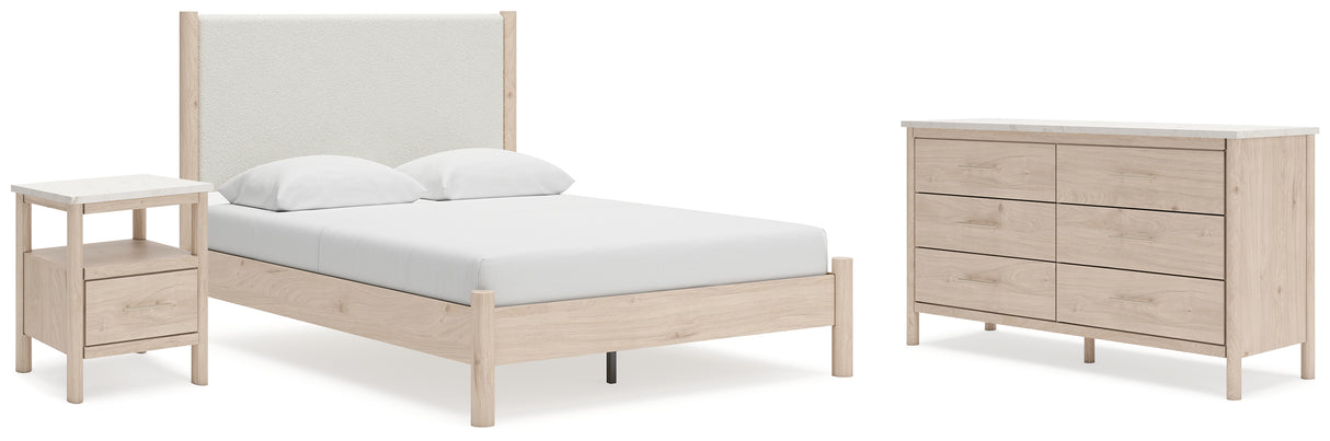 Cadmori Queen Upholstered Panel Bed, Dresser and Nightstand (Bed Size: Queen)