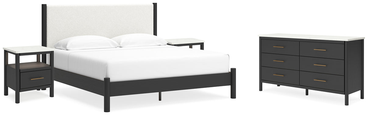 Cadmori 6-Piece King Upholstered Panel Bed with Dresser and 2 Nightstands (Platform King Roll Slats, King Panel Footboard with Rails, King Upholstered Panel Headboard, Dresser, Nightstand, Nightstand)