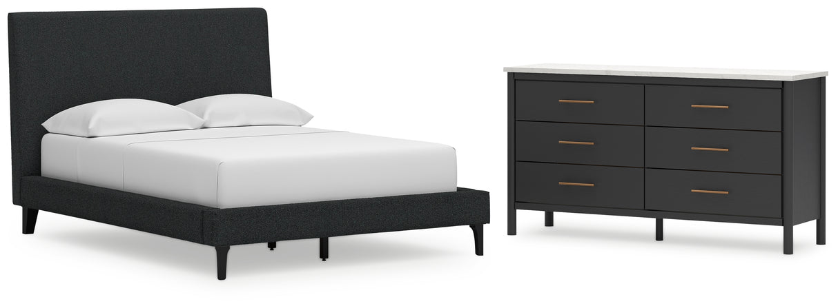 Cadmori 2-Piece Full Upholstered Bed with Dresser (Full Upholstered Bed with Roll Slats, Dresser)