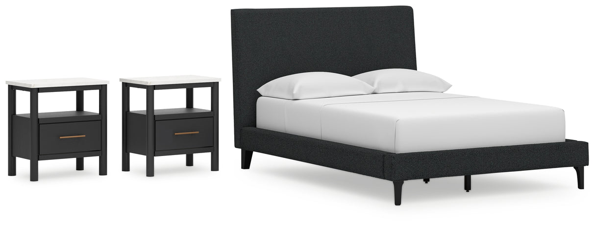 Cadmori 3-Piece Full Upholstered Bed with 2 Nightstands (Full Upholstered Bed with Roll Slats, Nightstand, Nightstand)