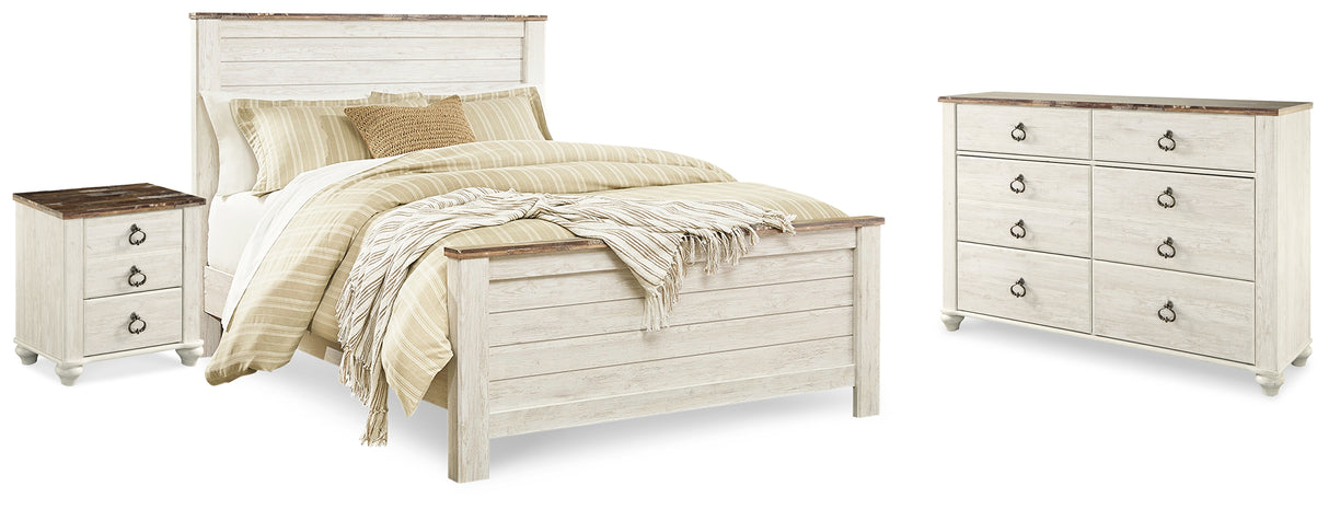 Willowton 5-Piece Queen Panel Bed with Dresser and Nightstand (Queen Panel Footboard, Queen Panel Headboard, Queen Panel Rails, Dresser, Nightstand)