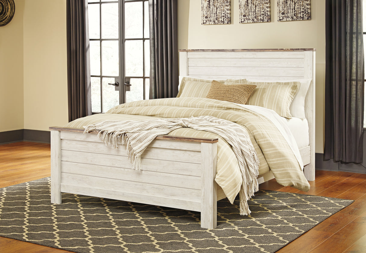 Willowton 4-Piece Queen Panel Bed with Dresser (Queen Panel Footboard, Queen Panel Headboard, Queen Panel Rails, Dresser)