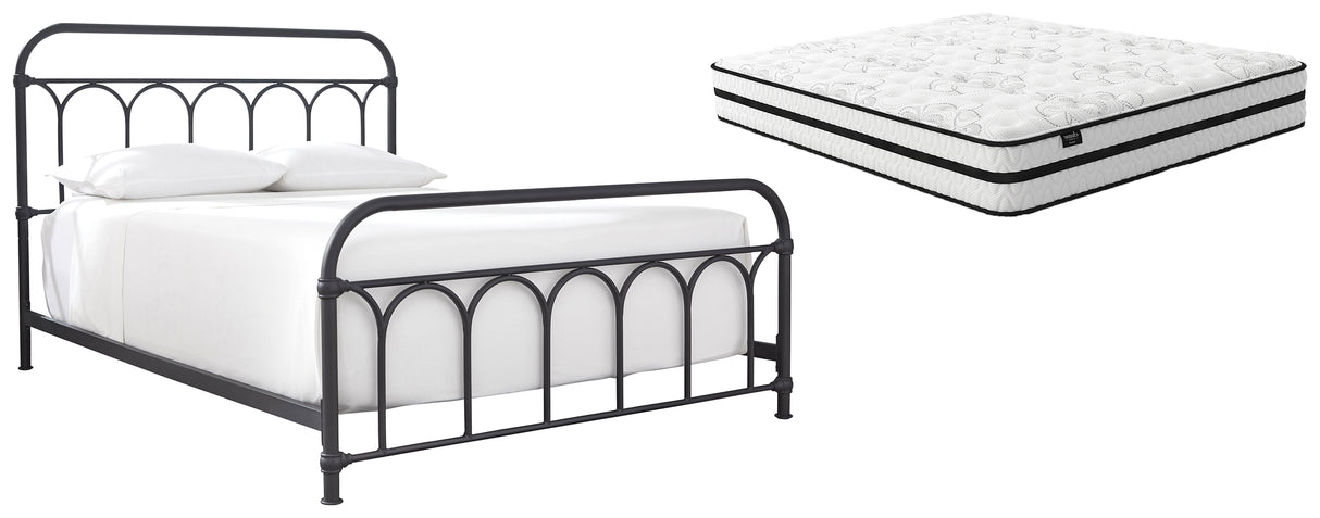 Nashburg 2-Piece Queen Metal Bed with Mattress (Queen Metal Bed, Chime 10 Inch Hybrid Queen Mattress in a Box)