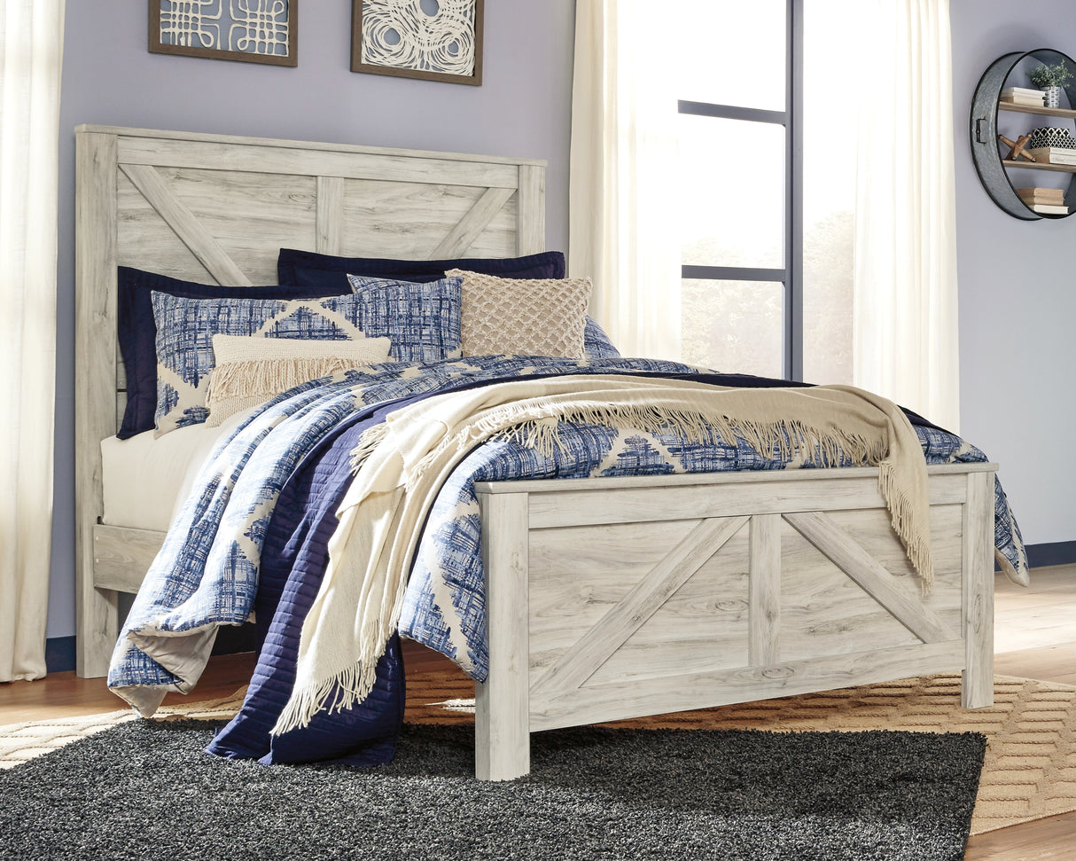 Bellaby 5-Piece Queen Crossbuck Panel Bed with Mirrored Dresser (Queen Crossbuck Panel Footboard, Queen Crossbuck Panel Headboard, Queen Crossbuck Rails, Dresser, Bedroom Mirror)