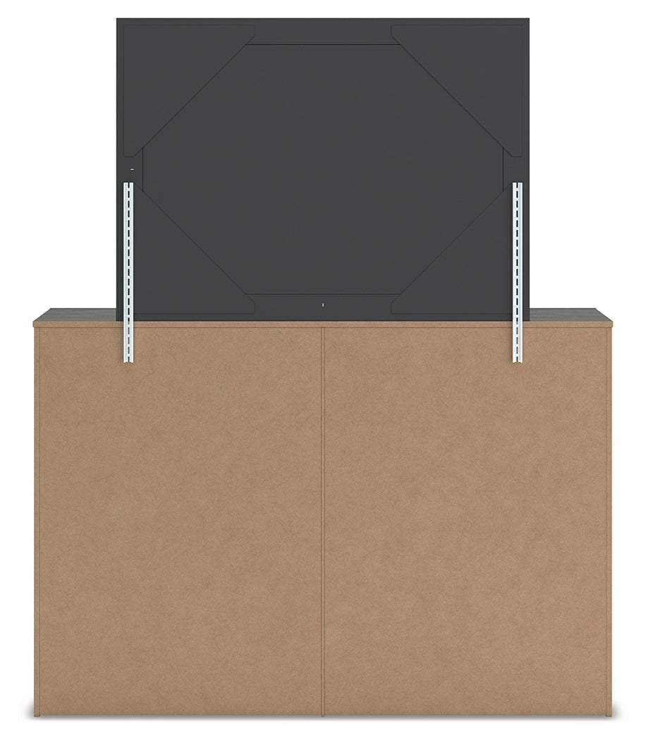 Fraluna 9-Piece King Panel Storage Bed with Mirrored Dresser, Chest and 2 Nightstands (King Storage Footboard, King Headboard Panel, Queen/King Headboard Posts, King Bed Rails, Dresser, Bedroom Mirror, Chest of Drawers, Nightstand, Nightstand)