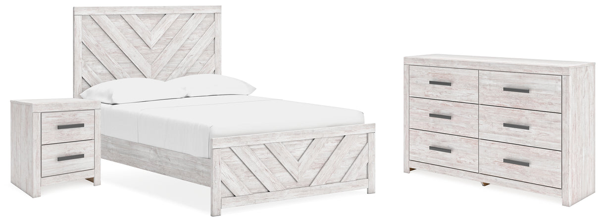 Cayboni 4-Piece Full Panel Bed with Dresser and Nightstand (Full Panel Headboard/Footboard, Full Panel Rails, Dresser, Nightstand)