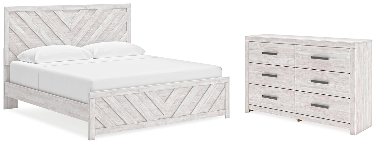 Cayboni 3-Piece King Panel Bed with Dresser (King Panel Headboard/Footboard, King Panel Rails, Dresser)