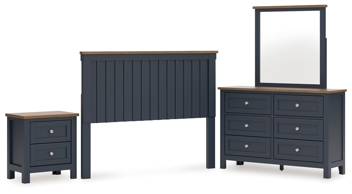 Landocken 4-Piece Queen Panel Headboard with Mirrored Dresser and Nightstand (Queen Panel Headboard, Dresser, Bedroom Mirror, Nightstand)