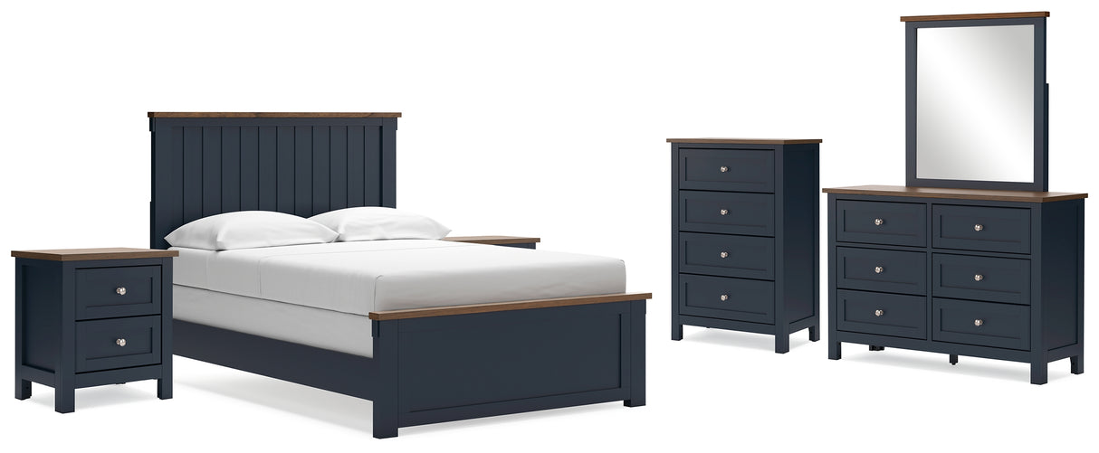 Landocken 8-Piece Full Panel Bed with Mirrored Dresser, Chest and 2 Nightstands (Full Panel Footboard with Slats, Twin/Full Panel Rails, Full Panel Headboard, Dresser, Bedroom Mirror, Chest of Drawers, Nightstand, Nightstand)