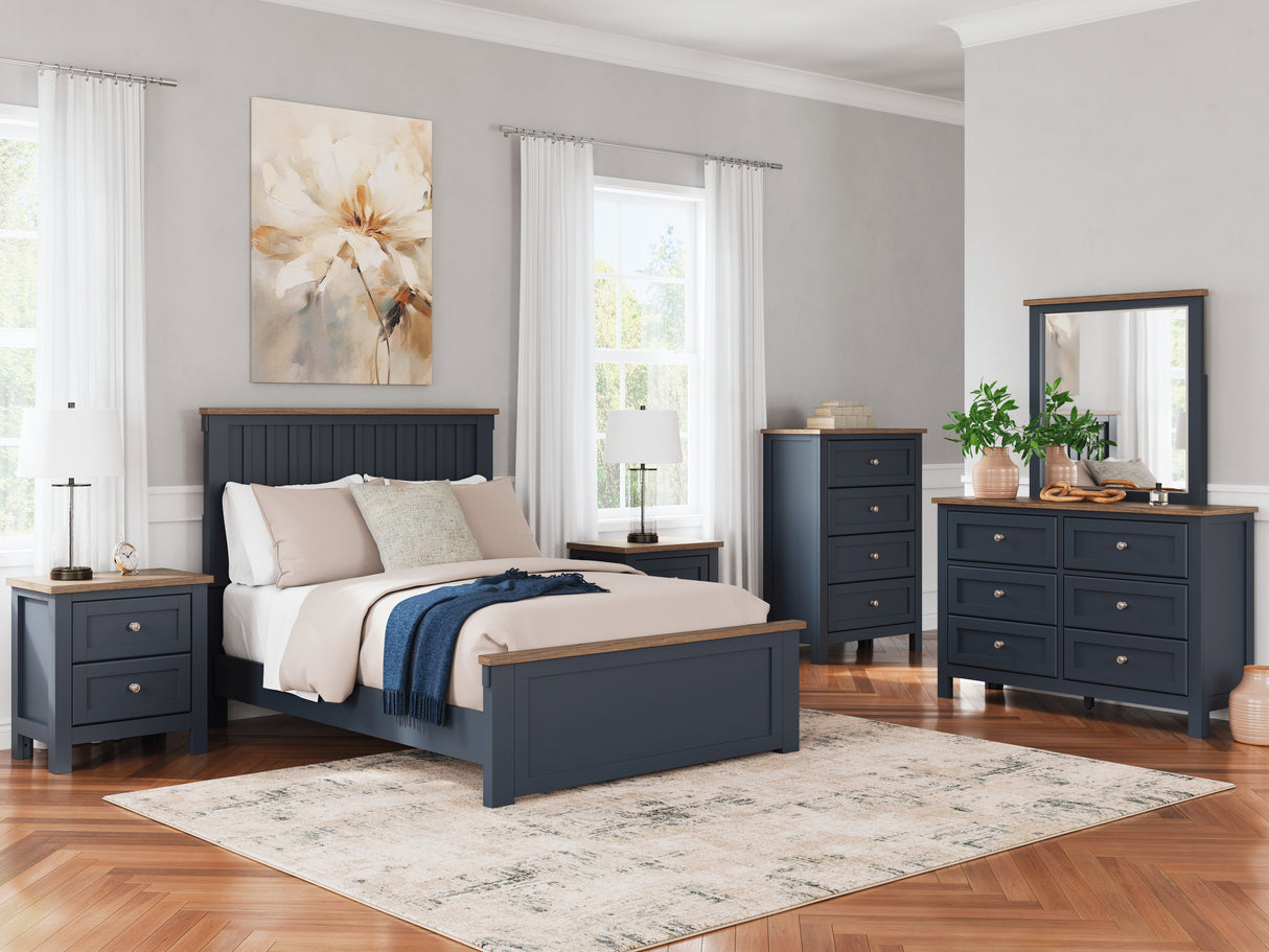 Landocken 7-Piece Full Panel Bed with Mirrored Dresser, Chest and Nightstand (Full Panel Footboard with Slats, Twin/Full Panel Rails, Full Panel Headboard, Dresser, Bedroom Mirror, Chest of Drawers, Nightstand)