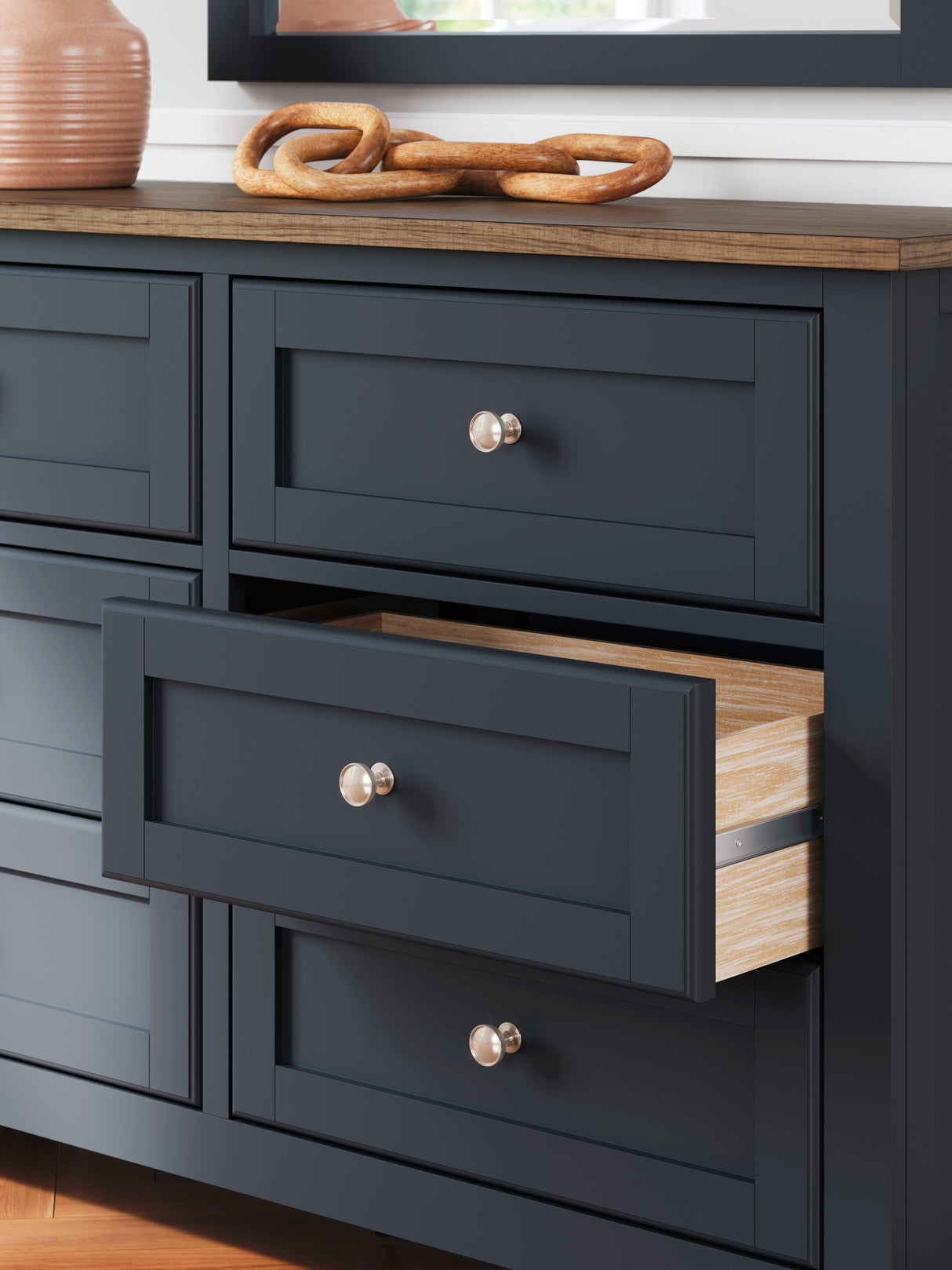 Landocken 8-Piece Twin Panel Bed with Mirrored Dresser, Chest and 2 Nightstands (Twin Panel Footboard with Slats, Twin Panel Headboard, Twin/Full Panel Rails, Dresser, Bedroom Mirror, Chest of Drawers, Nightstand, Nightstand)