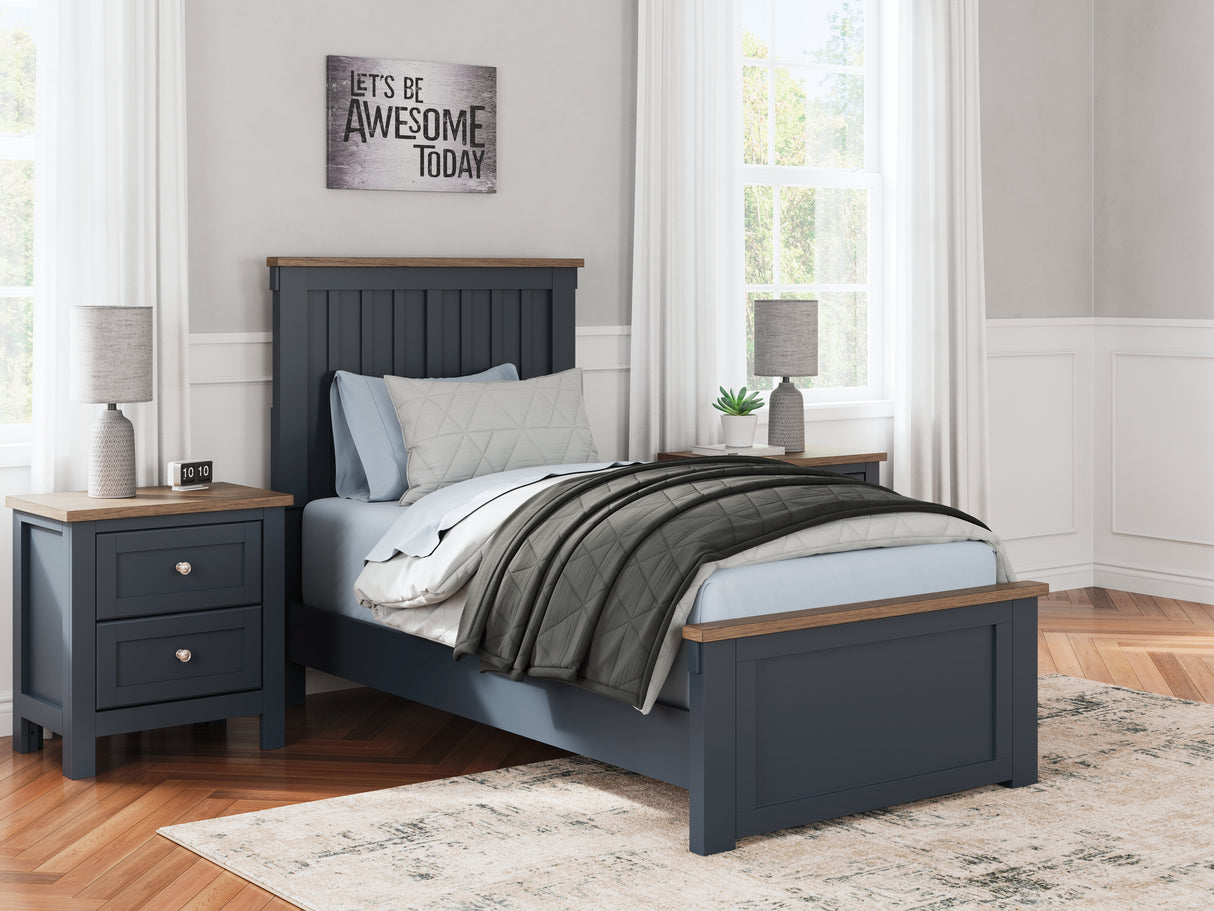 Landocken 6-Piece Twin Panel Bed with Storage with Mirrored Dresser and Chest (Twin Panel Footboard with Slats, Twin Panel Headboard, Twin/Full Panel Rails, Dresser, Bedroom Mirror, Chest of Drawers)