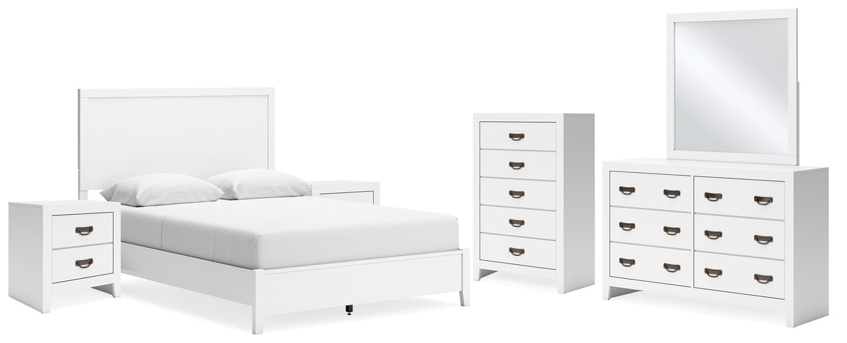 Binterglen 7-Piece Queen Panel Bed with Mirrored Dresser, Chest and 2 Nightstands (Queen Panel Headboard/Footboard and Slats, Queen/King Panel Rails, Dresser, Bedroom Mirror, Chest of Drawers, Nightstand, Nightstand)