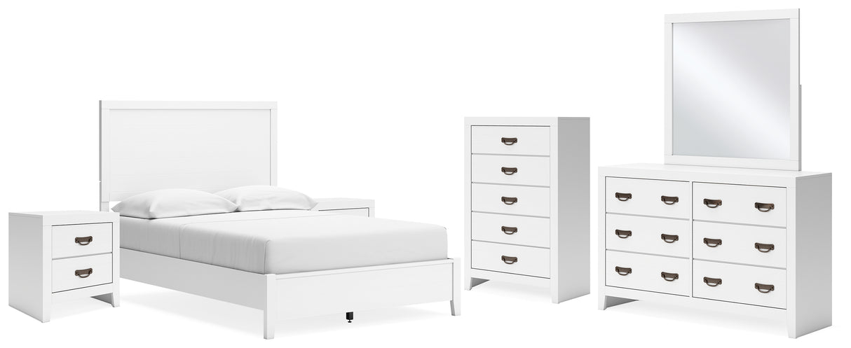 Binterglen 7-Piece Full Panel Bed with Mirrored Dresser, Chest and 2 Nightstands (Twin/Full Bed Rails, Full Panel Headboard/Footboard and Slats, Dresser, Bedroom Mirror, Chest of Drawers, Nightstand, Nightstand)