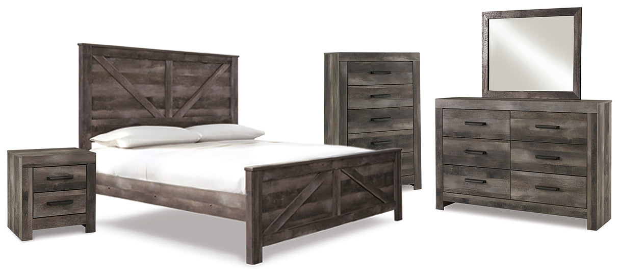 Wynnlow 7-Piece King Crossbuck Panel Bed with Mirrored Dresser, Chest and Nightstand (King Crossbuck Panel Footboard, King Crossbuck Panel Headboard, King Crossbuck/Poster Rails, Dresser, Bedroom Mirror, Chest of Drawers, Nightstand)