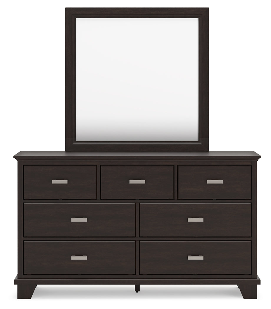 Covetown 5-Piece California King Panel Bed with Mirrored Dresser and Nightstand (King/California King Panel Headboard/Footboard and Slats, California King Panel Rails, Dresser, Bedroom Mirror, Nightstand)