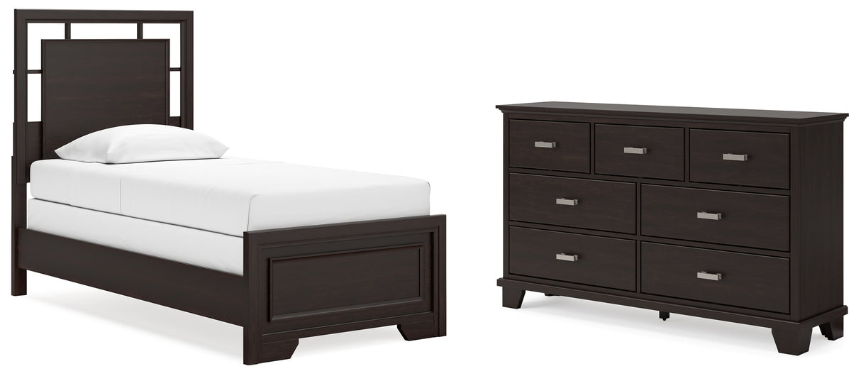 Covetown 3-Piece Twin Panel Bed with Dresser (Twin Panel Headboard/Footboard and Slats, Twin/Full Bed Rails, Dresser)