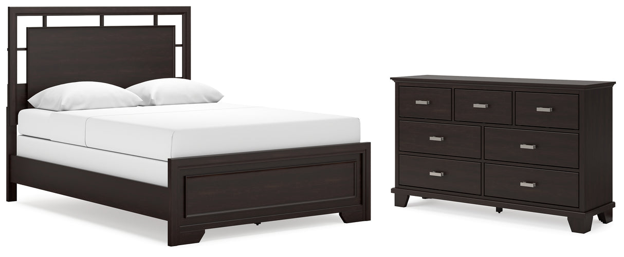 Covetown 3-Piece Queen Panel Bed with Dresser (Queen Panel Headboard/Footboard and Slats, Queen/King Panel Rails, Dresser)
