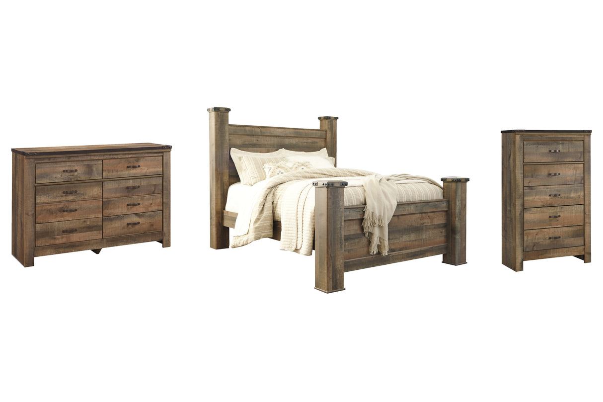 Trinell 6-Piece Queen Poster Bed with Dresser and Chest (Dresser, Chest of Drawers, Queen/King Poster Headboard Posts, Queen Poster Footboard, Queen Poster Headboard Panel, Queen Poster Rails)
