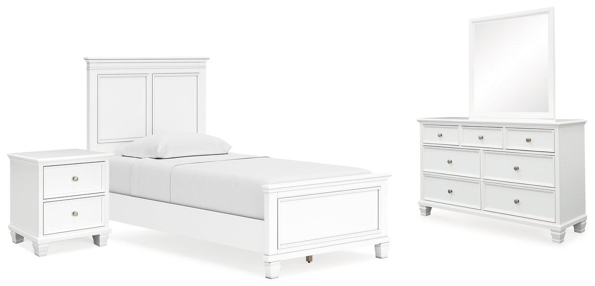 Fortman 6-Piece Twin Panel Bed with Mirrored Dresser and Nightstand (Twin Panel Footboard, Twin Panel Headboard, Twin/Full Panel Rails, Dresser, Bedroom Mirror, Nightstand)