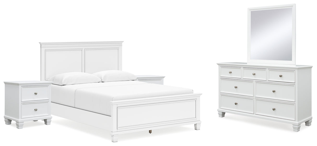 Fortman 7-Piece Queen Panel Bed with Mirrored Dresser and 2 Nightstands (Queen Panel Footboard, Queen Panel Headboard, Queen/King Panel Rails, Dresser, Bedroom Mirror, Nightstand, Nightstand)