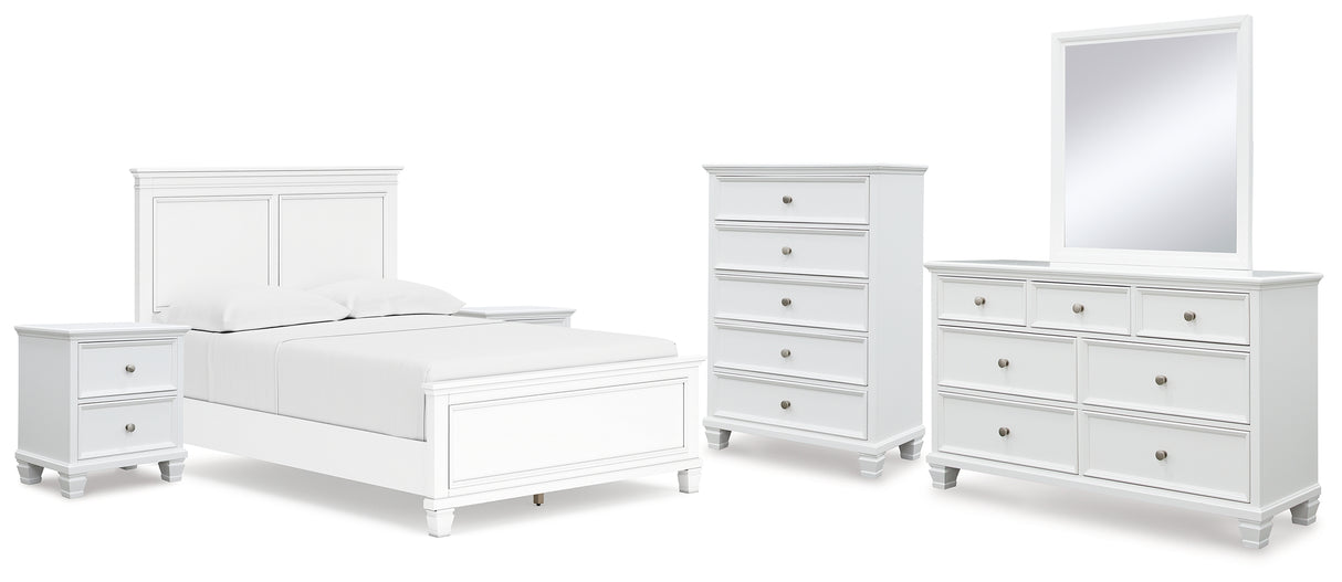 Fortman 8-Piece Full Panel Bed with Mirrored Dresser, Chest and 2 Nightstands (Full Panel Footboard, Twin/Full Panel Rails, Full Panel Headboard, Dresser, Bedroom Mirror, Chest of Drawers, Nightstand, Nightstand)