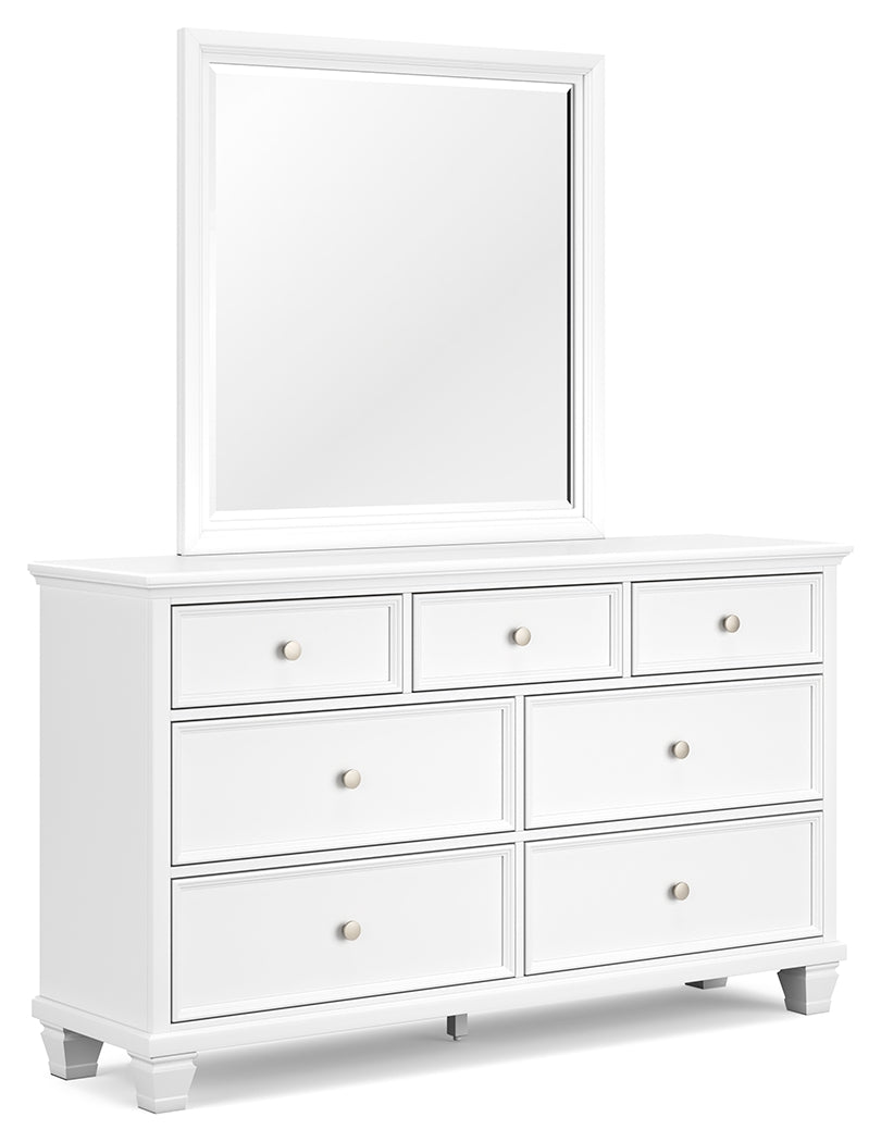 Fortman 7-Piece Queen Panel Bed with Mirrored Dresser, Chest and Nightstand (Queen Panel Footboard, Queen Panel Headboard, Queen/King Panel Rails, Dresser, Bedroom Mirror, Chest of Drawers, Nightstand)