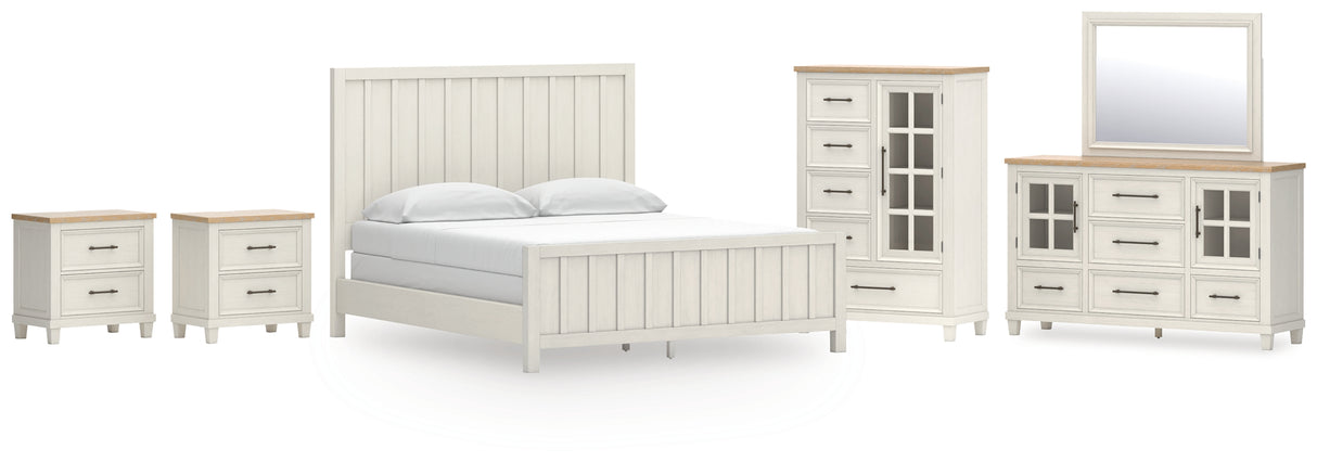 Shaybrock 7-Piece California King Panel Bed with Mirrored Dresser, Chest and 2 Nightstands (King/California King Panel Headboard/Footboard/Slats, California King Panel Rails, Dresser, Bedroom Mirror, Door Chest, Nightstand, Nightstand)