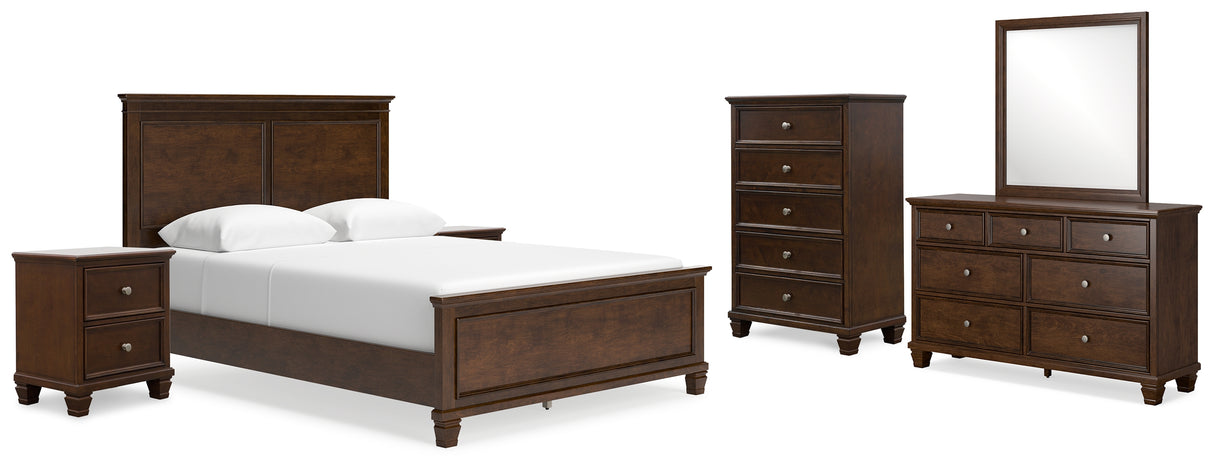 Danabrin 8-Piece Queen Panel Bed with Mirrored Dresser, Chest and 2 Nightstands (Queen Panel Footboard, Queen Panel Headboard, Queen/King Panel Rails, Dresser, Bedroom Mirror, Chest of Drawers, Nightstand, Nightstand)