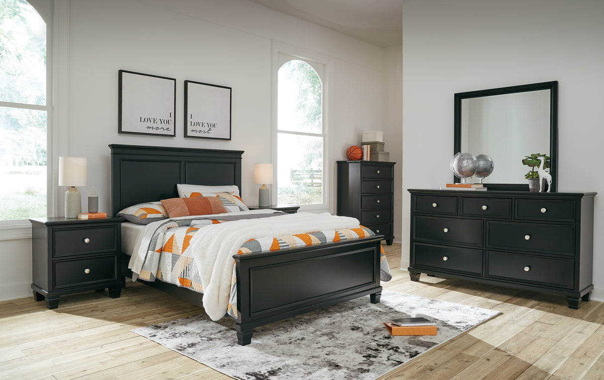 Lanolee 7-Piece Full Panel Bed with Mirrored Dresser, Chest and Nightstand (Full Panel Footboard, Twin/Full Panel Rails, Full Panel Headboard, Dresser, Bedroom Mirror, Chest of Drawers, Nightstand)