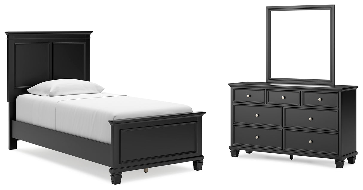 Lanolee 5-Piece Twin Panel Bed with Mirrored Dresser (Twin Panel Footboard, Twin Panel Headboard, Twin/Full Panel Rails, Dresser, Bedroom Mirror)